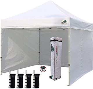 Eurmax 10'x10' Ez Pop-up Canopy Tent Commercial Instant Canopies with 4 Removable Zipper End Side Walls and Roller Bag, Bonus 4 SandBags, White