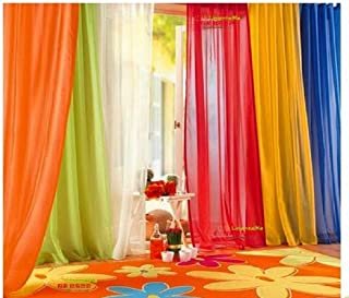 6 Piece Rainbow Sheer Window Panel Curtain Set Blow Out Pprice Special!!!! Lime, Orange, Red, White, Bright Yellow, Navy