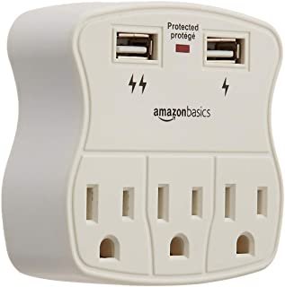 AmazonBasics 3-Outlet Surge Protector with 2 USB Ports