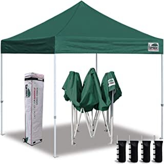 Eurmax 10'x10' Ez Pop Up Canopy Tent Commercial Instant Canopies with Heavy Duty Roller Bag,Bonus 4 Sand Weights Bags (Forest Green)