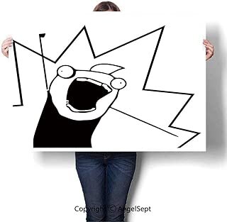 Fashion Frameless Painting on Canvas,Happy Stick Meme Troll Face Cheerful Expression Digital Stylized Modern Design Black White,W32 xL24,Home Decor Artwork Wall Art Picture