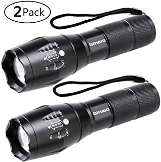 LED Tactical Flashlight, Binwo Super Bright 2000 Lumen XML T6 LED Flashlights Portable Outdoor Water Resistant Torch Light Zoomable Flashlight with 5 Light Modes, 2 Pack