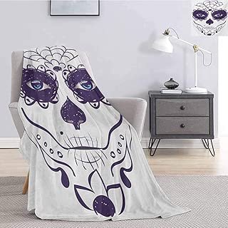 Luoiaax Day of The Dead Comfortable Large Blanket Dia de Los Muertos Sugar Skull Girl Face with Mask Make up Print Microfiber Blanket Bed Sofa or Travel W70 x L70 Inch Black White and Blue