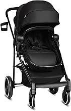 INFANS 2 in 1 Baby Stroller, High Landscape Infant Stroller & Reversible Bassinet Pram, Foldable Pushchair with Adjustable Canopy, Storage Basket, Cup Holder, Suspension Wheels (Black)