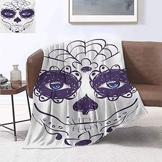 jecycleus Day of The Dead Comfortable Large Blanket Dia de Los Muertos Sugar Skull Girl Face with Mask Make up Print Microfiber Blanket Bed Sofa or Travel W70 by L70 Inch Black White and Blue