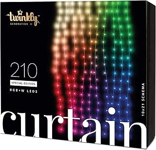 Twinkly Smart Decorations Custom LED Fairy Light Curtain – App Controlled Light Strings with 210 RGB+W LED Lights – IoT Ready Customizable Lighting – Create or Download Light Displays (3.2x7.2-Foot)