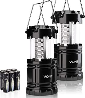 Vont 2 Pack LED Camping Lantern, Super Bright Portable Lanterns, Must Have During Hurricanes, Emergencies, Storms, Outages, Original Patented Collapsible Camping Lights/Lamp (Includes Batteries)