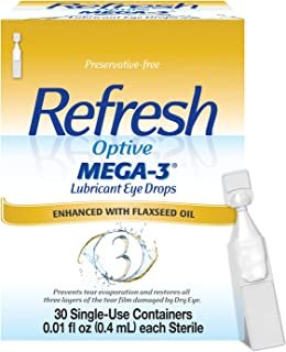 Refresh Optive Mega-3 Lubricant Eye Drops, 30 Single-Use Containers, 0.01 Fl Oz, 30 Count