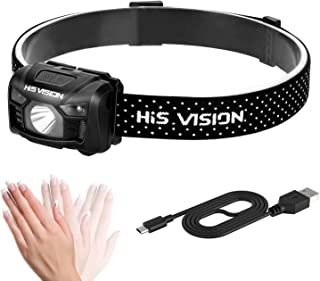 HISVISION Rechargeable Headlamp,Super Bright LED Headlight Flashlight 5 Light Modes White Led + Red Light Hand-free Sensor Switch,IPX6 Waterproof Head Lamp For Camping Cycling Running Hiking etc.