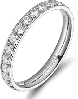 3mm Women Titanium Engagement Ring Cubic Zirconia Eternity Wedding Band Size 3 to 13.5