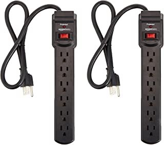 AmazonBasics 6-Outlet Surge Protector Power Strip 2-Pack, 2-Foot Long Cord, 200 Joule - Black