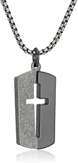 Steve Madden Mens Cross Cut Out Dog Tag Necklace