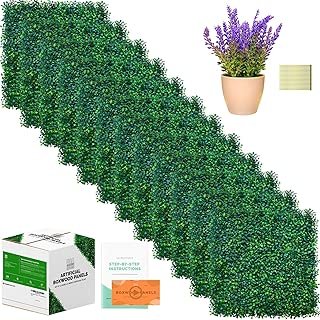 Boxwood Panels - 12 Pieces of Artificial Boxwood Panels & Artificial Plant Included - 20 x 20 Inch for 33 SQ Feet Per Boxwood Hedge Set - Use For Fence Privacy Screen, Grass Wall & Greenery Backdrop